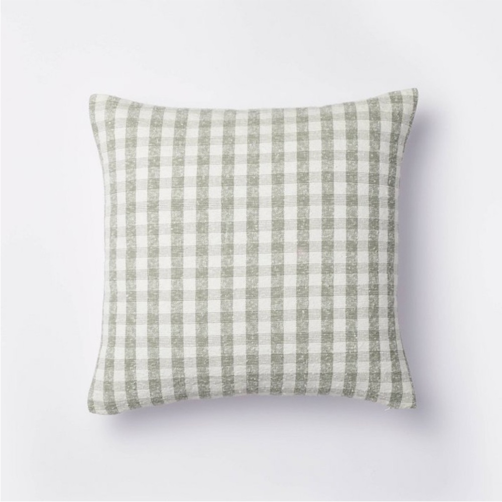 Square Slub Gingham Decorative Pillo white/teal - Studio McGee